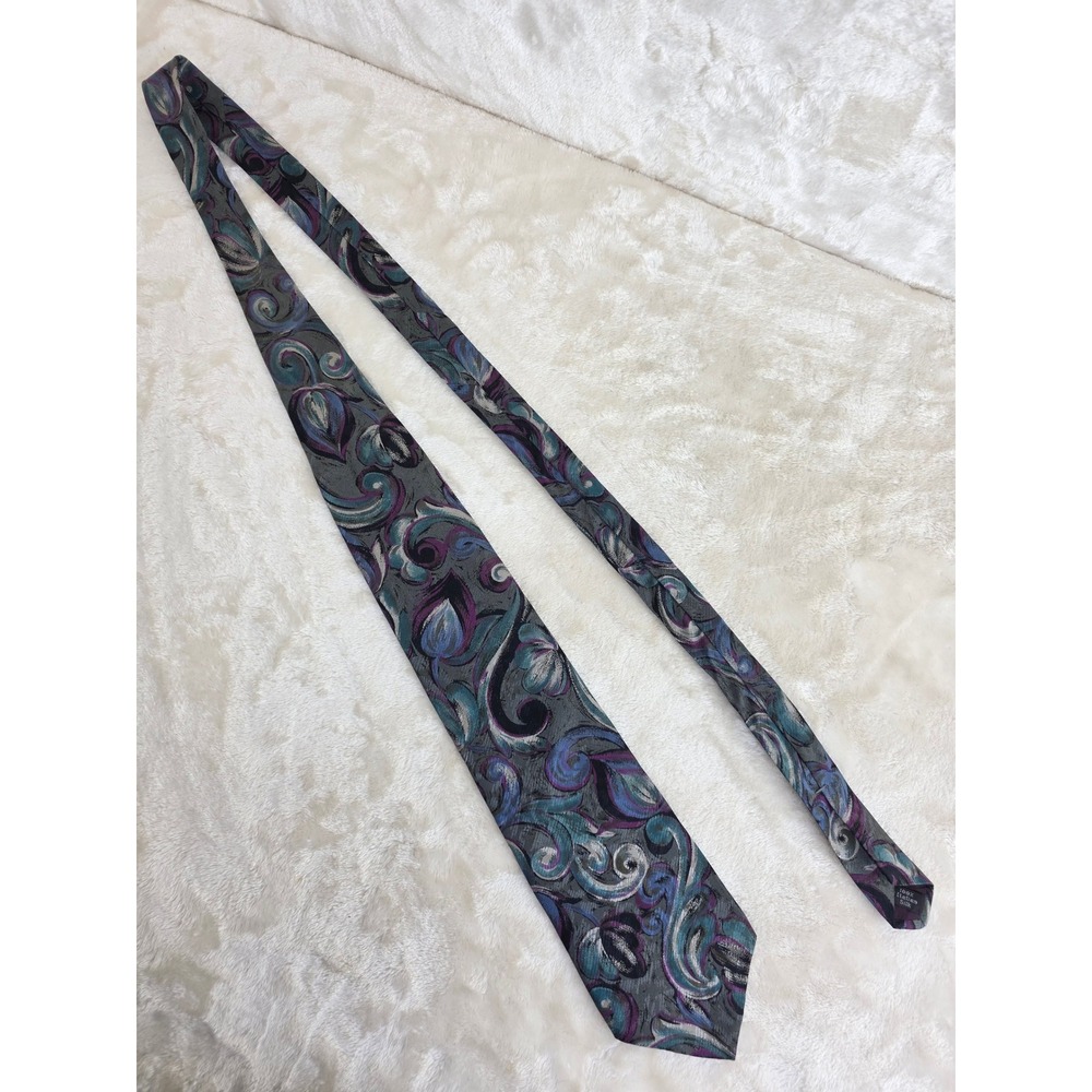 Zylos George Machado Mens Tie Grey Purple Teal Abstract Paisley Italian Silk USA